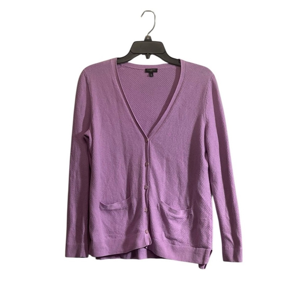 Talbots Sz Large Petite V-Neck Cardigan Sweater Lavender Spring Easter